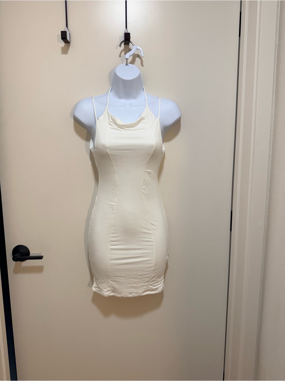 Sleek Cream Halter Mini Dress with Cowl Neck